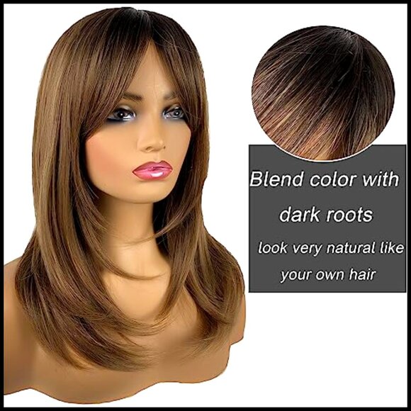 Synthetic Layered Shoulder Length Wig with Bangs for Daily Party Wear main image 5